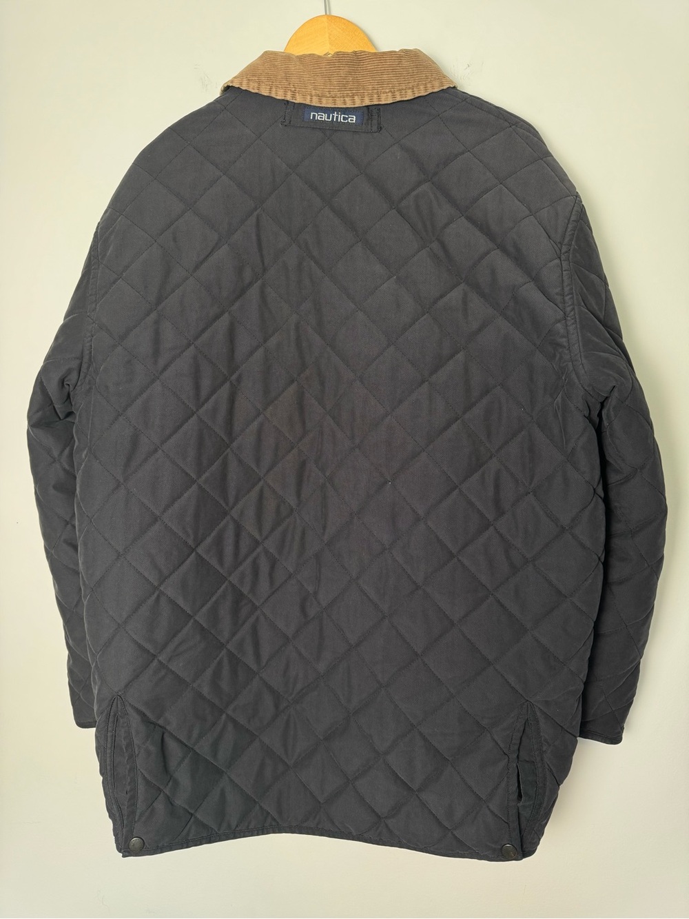 Vintage Nautica Quilted Barn Jacket Charcoal Corduroy Collar Cottage Farmer Fall - Picture 3 of 10